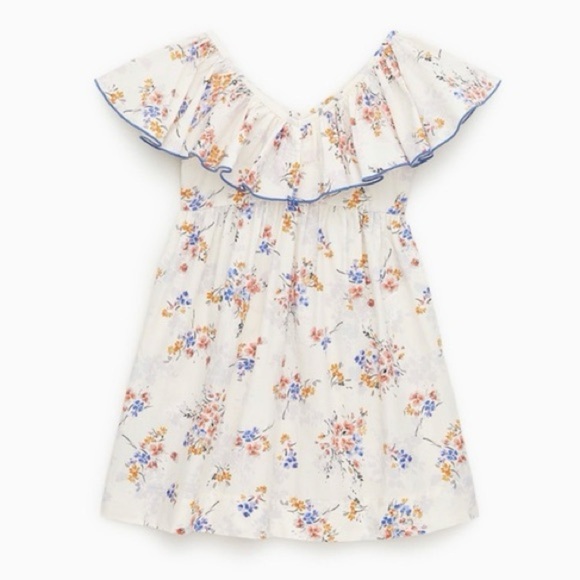 Zara Kids ruffle collar floral dress toddler girl boat neckline fit flare spring - Picture 6 of 6